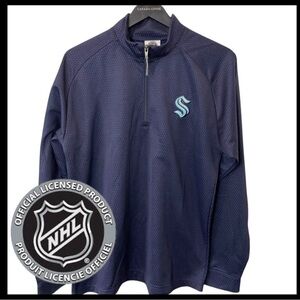 NHL Official Seattle Kraken Navy 1/4 Zip Long Sleeve Pullover Top (M)